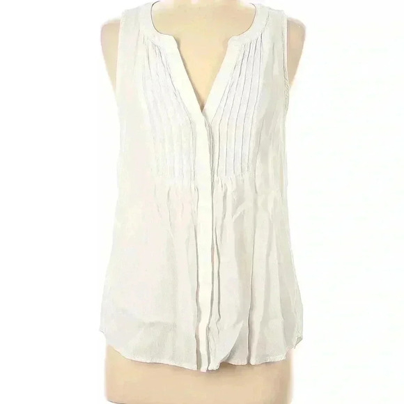 Sanctuary women’s sleeveless ivory button up blouse front pleats size large - Picture 1 of 9